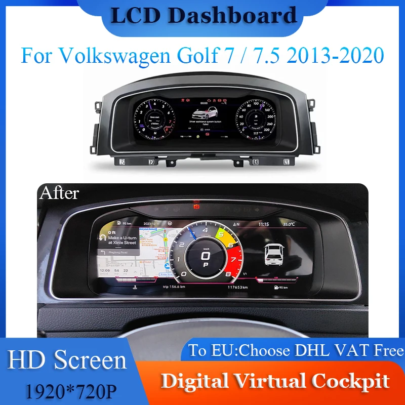 

12.3 Inch LCD Dashboard For Volkswagen Golf 7 / 7.5 MK7 2013 - 2020 Virtual Cockpit Panel Digital Cluster Speedometer