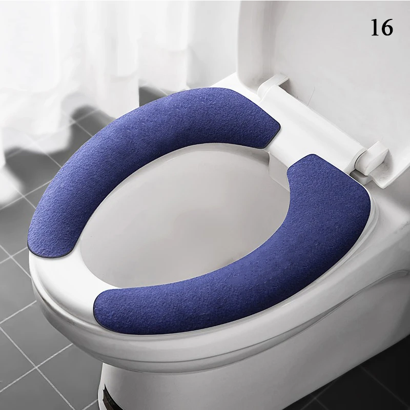 Universal Toilet Seat Cover Soft WC Paste Toilet Sticky Seat Pad Washable Bathroom Warmer Seat Lid Cover Pad Cushion  Solid Colo