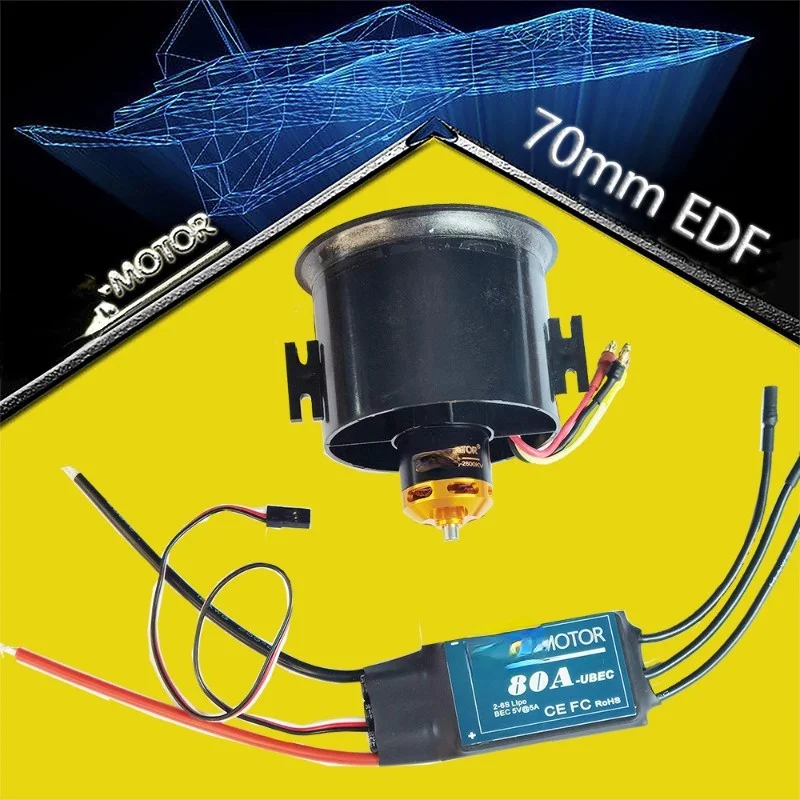 Ventilador de 12 aspas aplicable al modelo de avión EDF de 70mm, Motor con conductos 4S y 80A ESC, ajuste eléctrico