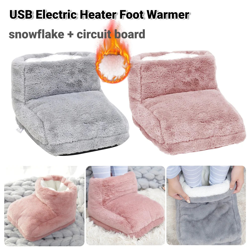 USB Electric Foot Warmer Winter Fleece Plush Heating Shoes Washable Feet Heated Pads Foot Warming Mat for Home Bedroom Sleeping