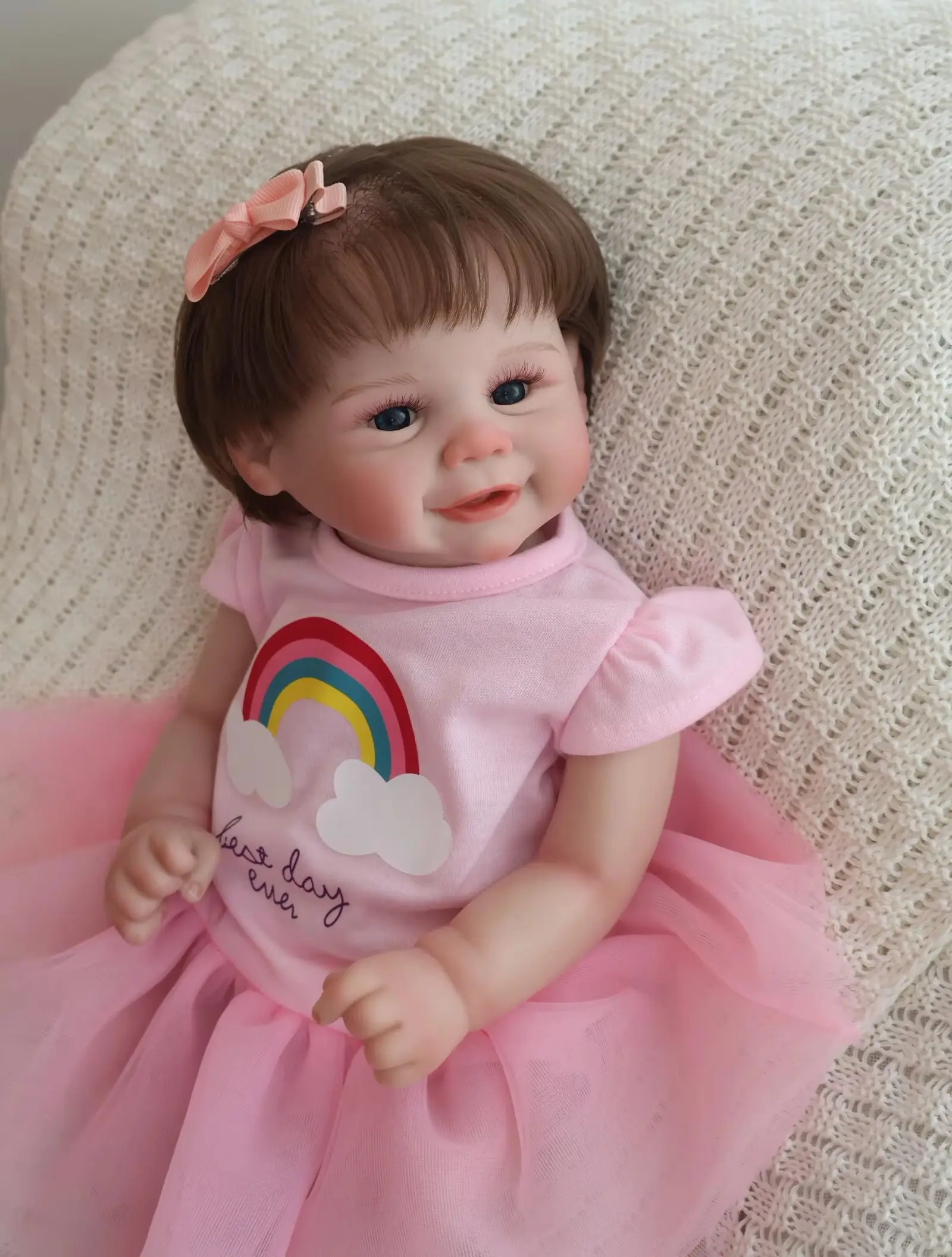 45 cm Rebirth Doll Vivienne, Girl in Pink Dress, Realistic Painting, Cute and Soft, Preferred Holiday Gift