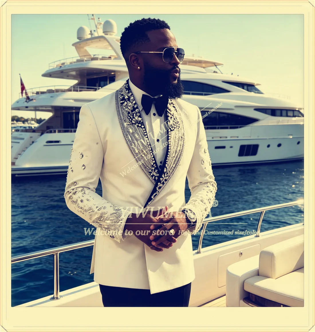 Glittering Beaded Wedding Suit For Man Slim Fit Black Shawl Lapel Prom Blazer Customized 2 Piece Sets Male Fashion Groom Tuxedos