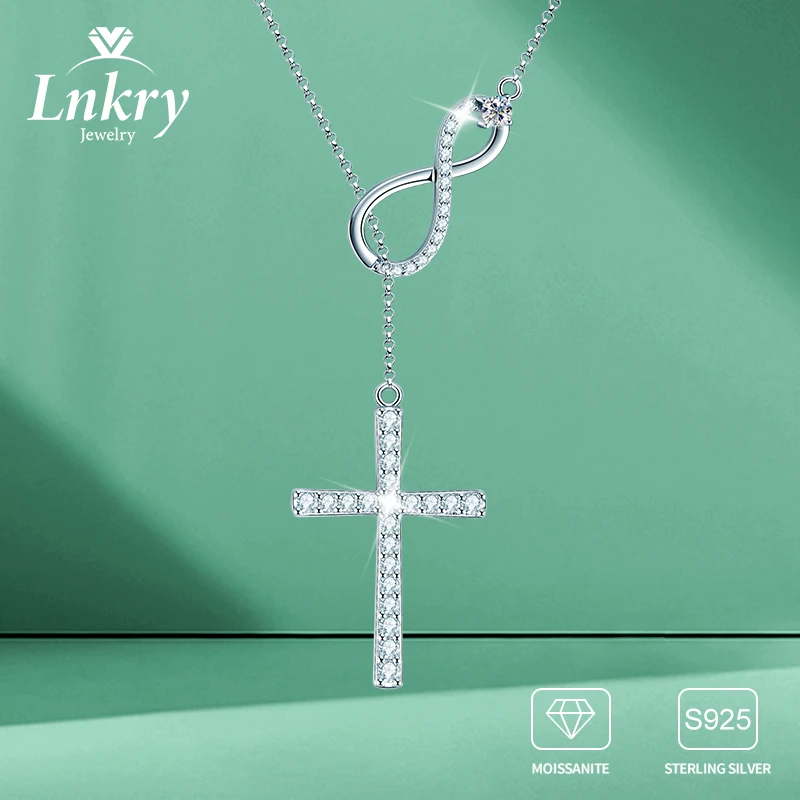 

Lnkry сверкающий муассанит бесконечность ожерелья колье Argent стерлингового серебра 925 пробы ожерелье с подвеской в виде креста для женщин ретро ювелирные изделия