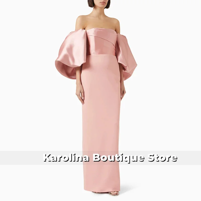 

Elegant Evening Dresses Pink Off the Shoulder Column Women's Evening Gowns Long Puffy Sleeves Backless Wedding Party Dress 2025