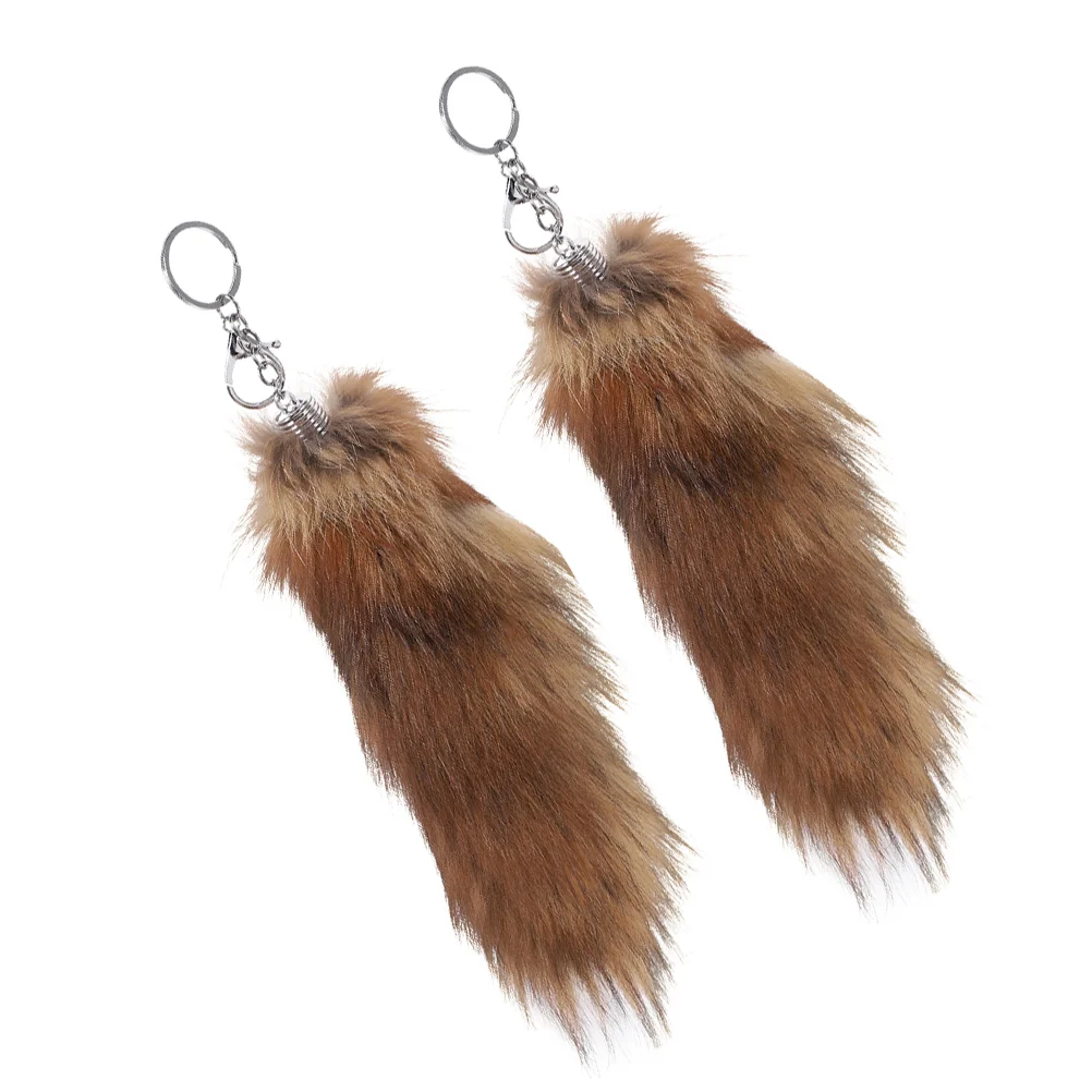 

2 Pcs Wallet Keychain Tail Decorative Pendant Hairy Keychains for Backpacks Hanging Yellow Women Car Miss