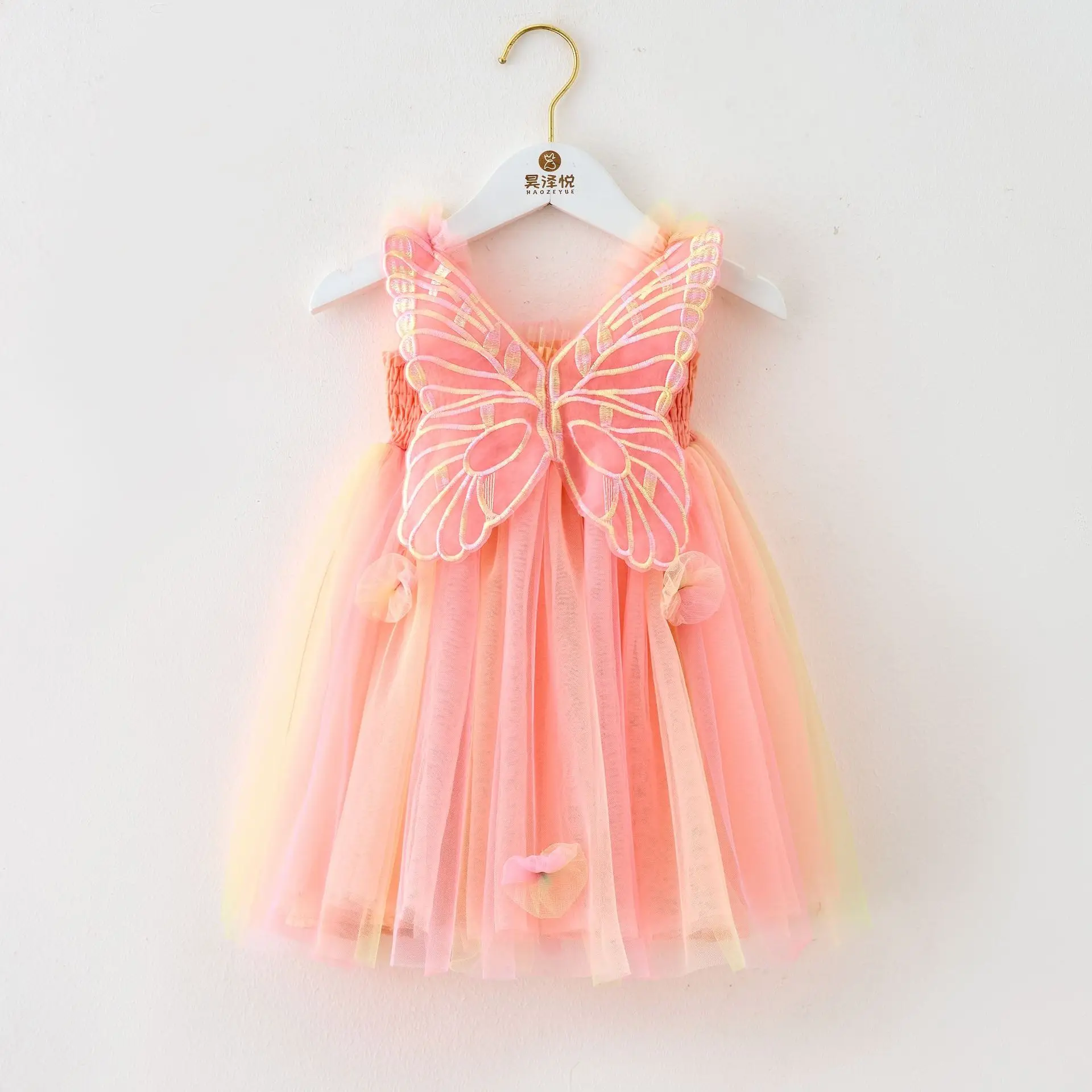 Fashion Sweet Dress For Baby Girl Clothes Rainbow Angel Wings Fairy Princess Cute Flower Ball Decoration Dress Kid Party Costume