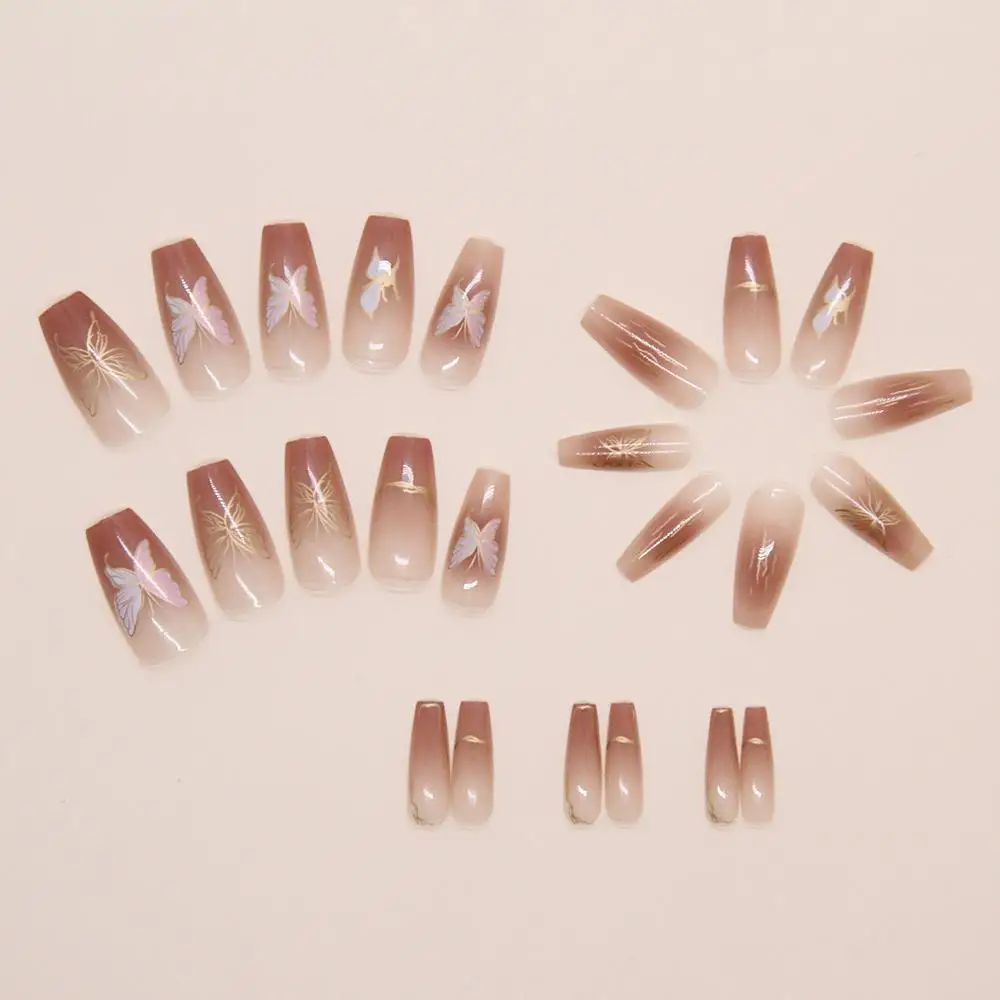 เล็บปลอมแบบถอดได้ สวมใส่ได้ ทรงเหลี่ยมไล่สีแบบเฟรนช์ ง่ายต่อการสวมใส่ แต่งเล็บวิ้งๆ สำหรับผู้หญิงและเด็กผู้หญิง