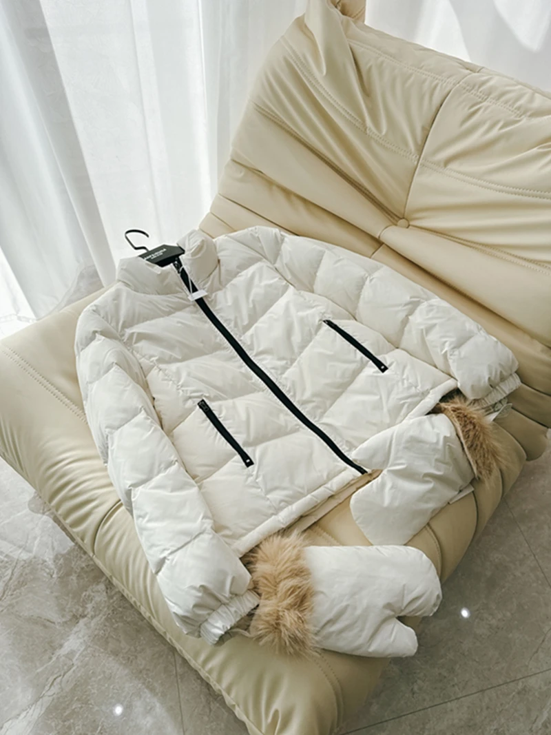 Hiver nouveau Sle coupe ajustée blanc Du vers le bas Jaet col montant 90 blanc Du plume chaleur Polyester Fiber dames manteau