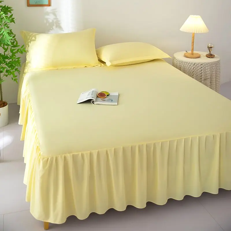 Solid Bed Skirts Simple Washable Bedding Luxury Household Skin-friendly Bedsheets King Queen Size Non-slip Dust-proof Bedspread