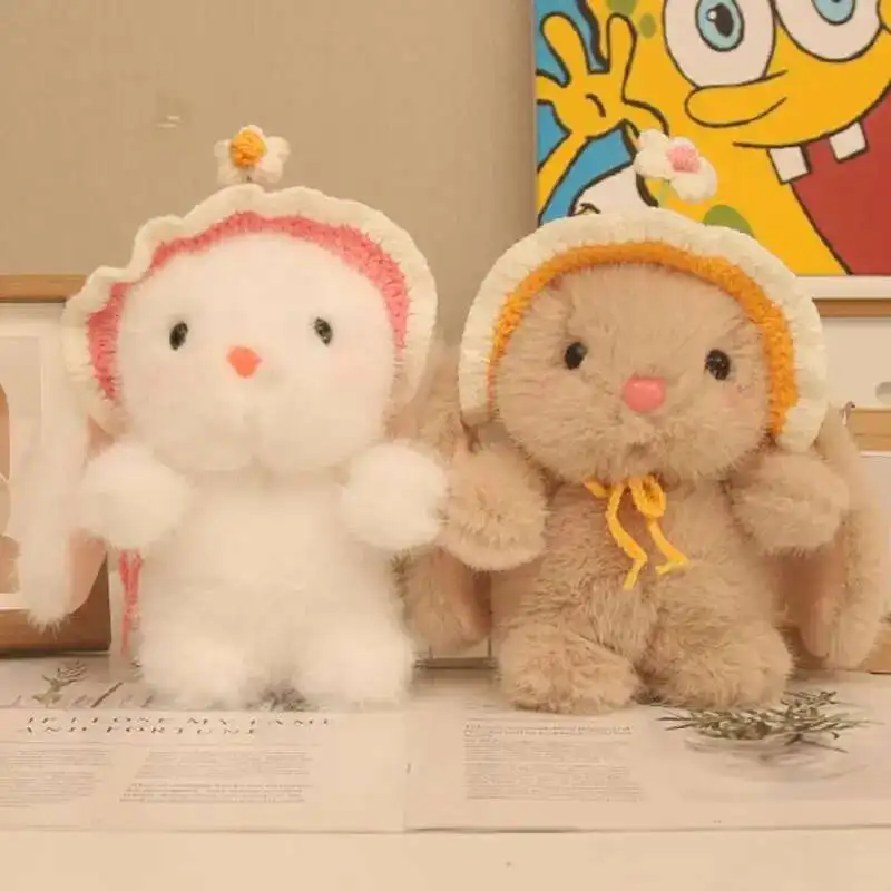 22 سنتيمتر لطيف بودنغ زهرة قبعة أرنب ألعاب من نسيج مخملي قصيرة الفراء لينة وقابلة للإزالة قبعة ليتل الأبيض أرنب دمية كهدية للأطفال