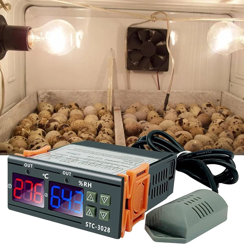 Dual Display Temperature And Humidity Controller STC-3028 10A AC110-220V, Intelligent Digital Thermostat For Incubators