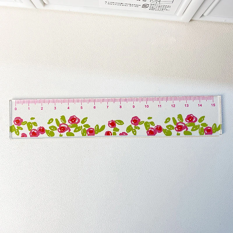 Cute Kawaii Clear Flowers Straight Ruler Durable Transparent DIY Drawing Measuring Tools Student Stationery School Supplies