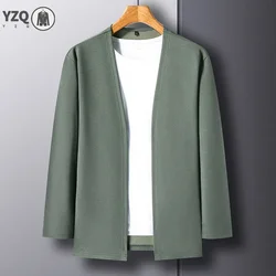 New Men's Casual Solid Color Long Sleeved Cardigan Cloak Spring and Autumn Fashionable Comfortable Top