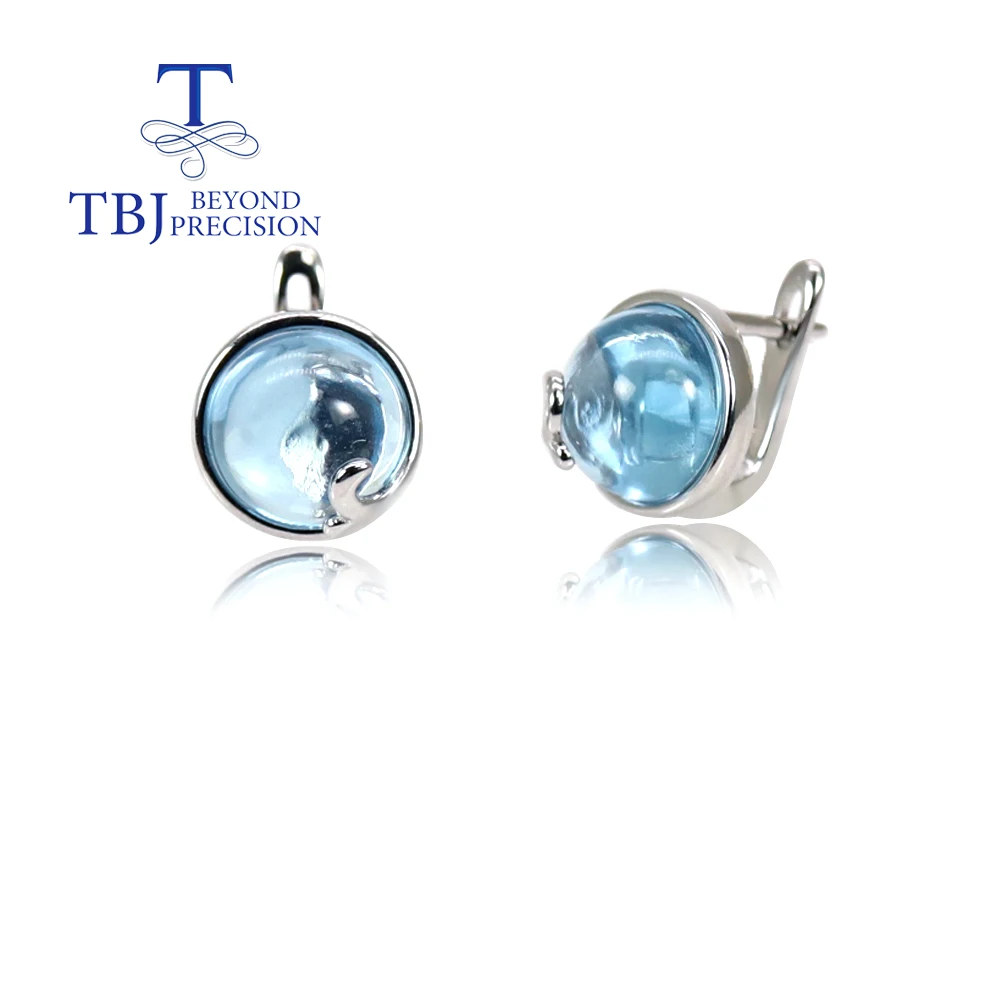 

Simple design women's earrings Natural Sky Blue Topaz Round 10.0mm gemstone earrings 925 sterling silver fine jewelry gift