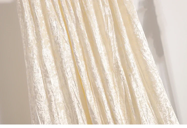 Burgunderroter Plissierter Samt-Midi-Rock für Damen, A-Linie, Herbst/Winter 2026, Vielseitig, Figurbetont, Mittellang, Lässig, Vielseitige Halbrocke – Detail 10