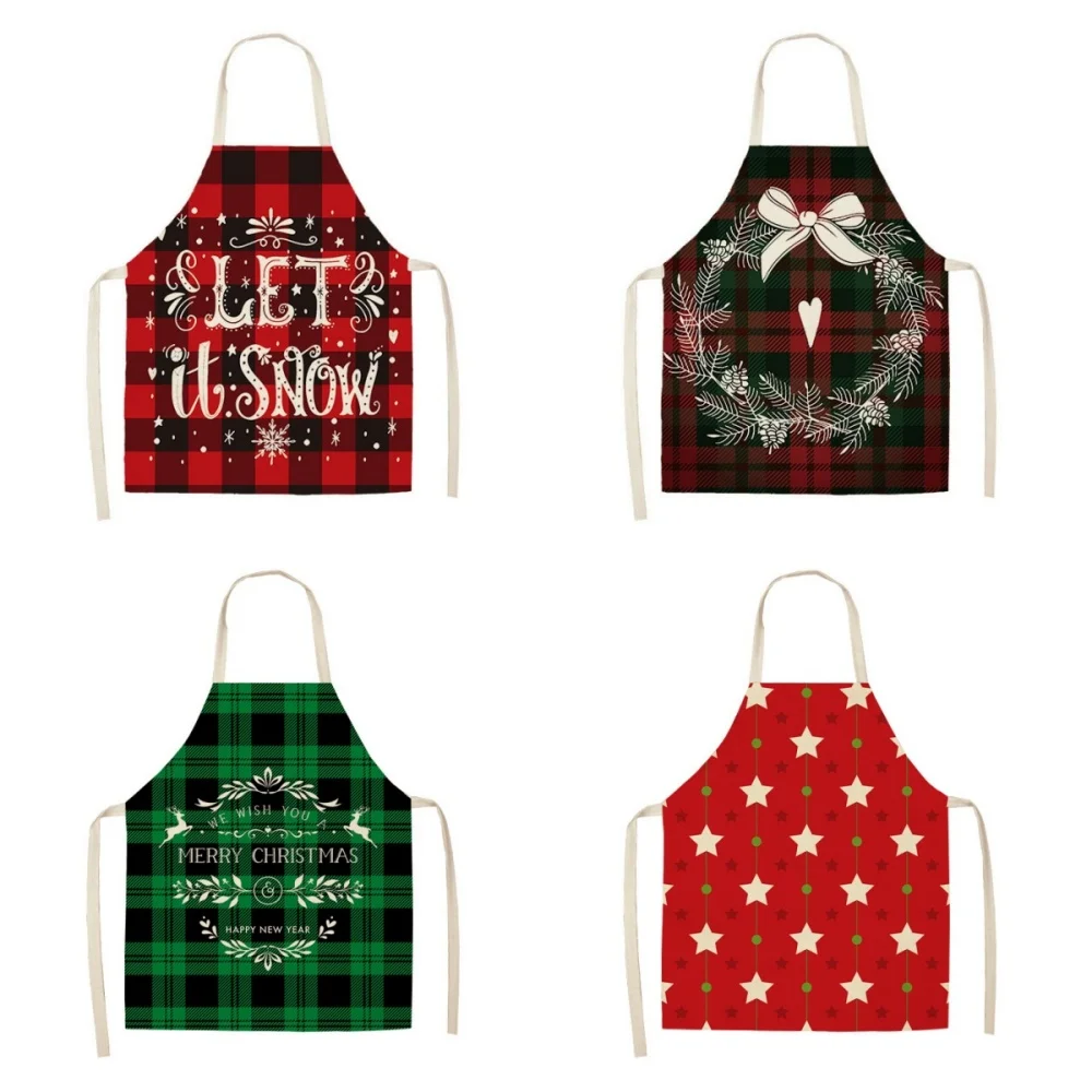 Christmas Apron Comfortable Christmas Tree Apron Plaid Kitchen Apron Adjustable For Holiday Party Cooking Baking