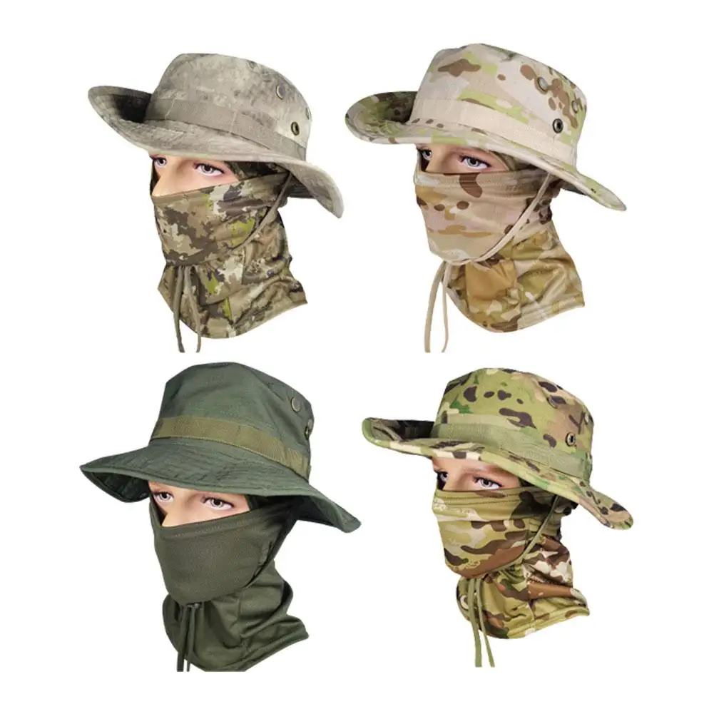 Camouflage Round Brimmed Benny Hat, Sun Shading Sun Fisherman Mountaineering Protection Brim Hat Outdoor Hat Large Fishing G7P7