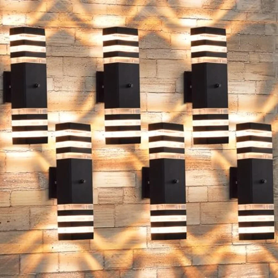 

6 Pack Dusk to Dawn Outdoor Wall Lights, Modern Black Exterior Wall Sconce, Waterproof Aluminum Up and Down Outdoor Porch Light