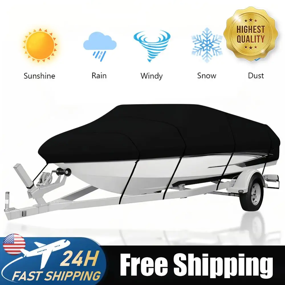 

14-16FT Boat Cover 210D Oxford Cloth Fishing Skiing Boat Protector Waterproof Sailing Boats Cover for Yachts Motors Rowing Boats