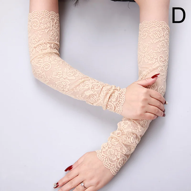 Long Lace Hollow-Out Fingerless Gloves Sun Protection Sleeves Mesh Lace Thin Cycling Sexy Accessories Black Bare Finger Gloves