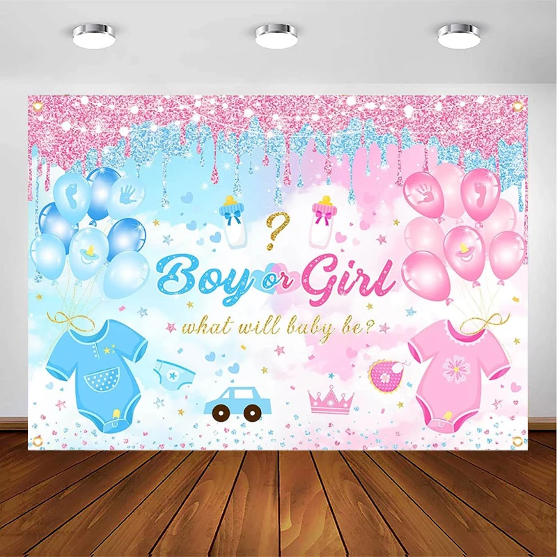 Photography Backdrop Elephant Gender Reveal Pink Or Blue Flower Background He Or She What Will Baby Be Party Decoration Banner