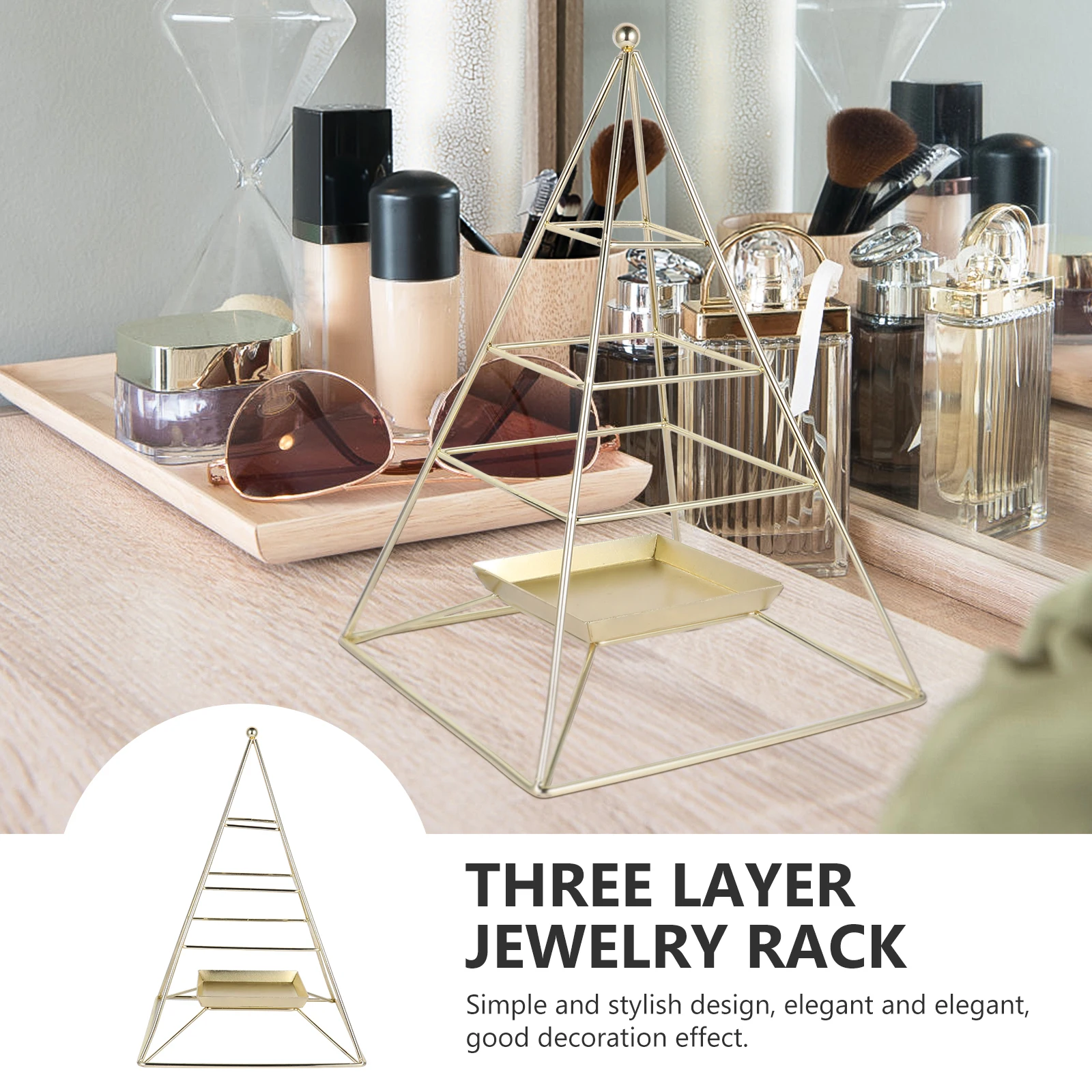 

1 pc Three-Layer Jewelry Storage Rack Iron Display Stand Golden Earring Ear Drop Neck Ring Holder Versatile Three-Layer Storage