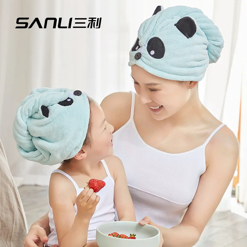 Soft Special Dry Hair Cap Towels with Coral Velvet Panda Microfiber Hair-drying Towel Bath Caps Strong Absorbing Drying for Kids