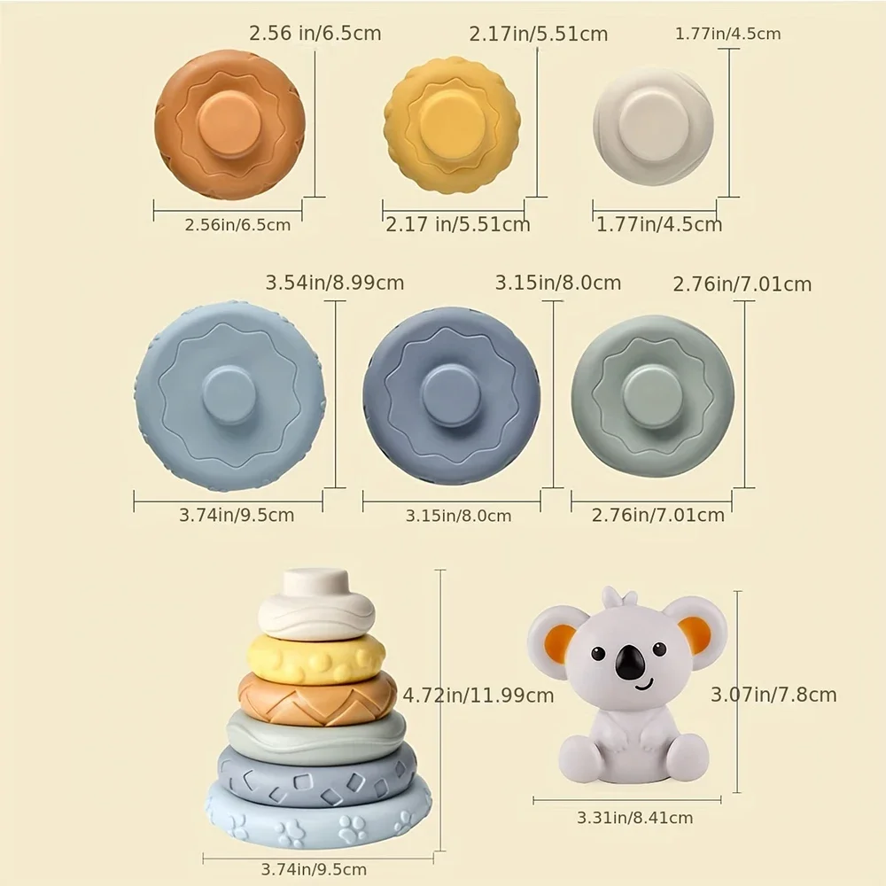 Baby siliconen bouwstenen Montessori speelgoed voor baby's Knijpstapelaar & bijtringen Vroeg leren speelgoed Peuter Jongens Meisjes