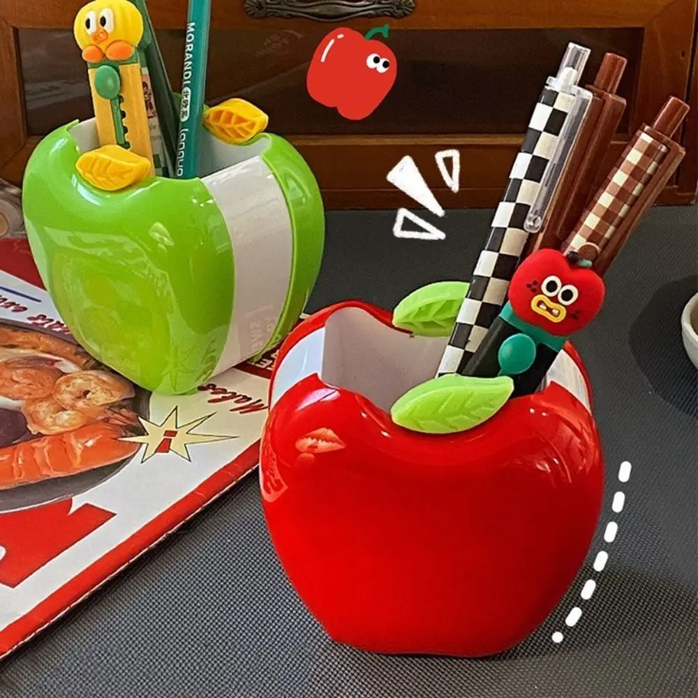 Kawaii Fruit Pencil Holder Aesthetic Plastic Cute Brush Stand Large Capacity Tabletop Storage Flower Vase Pot Pen Organizer