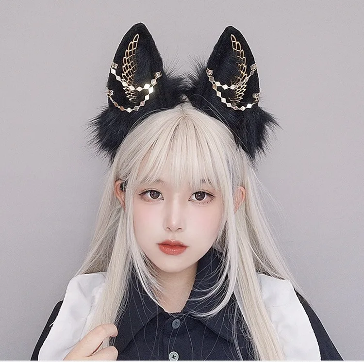 جديد يدوية الصنع تأثيري الملتحي الذئب الشعر هوب أفخم أغطية الرأس إكسسوارات الشعر فروي رقيق هالوين حفلة الوحش الأذن الشعر هوب