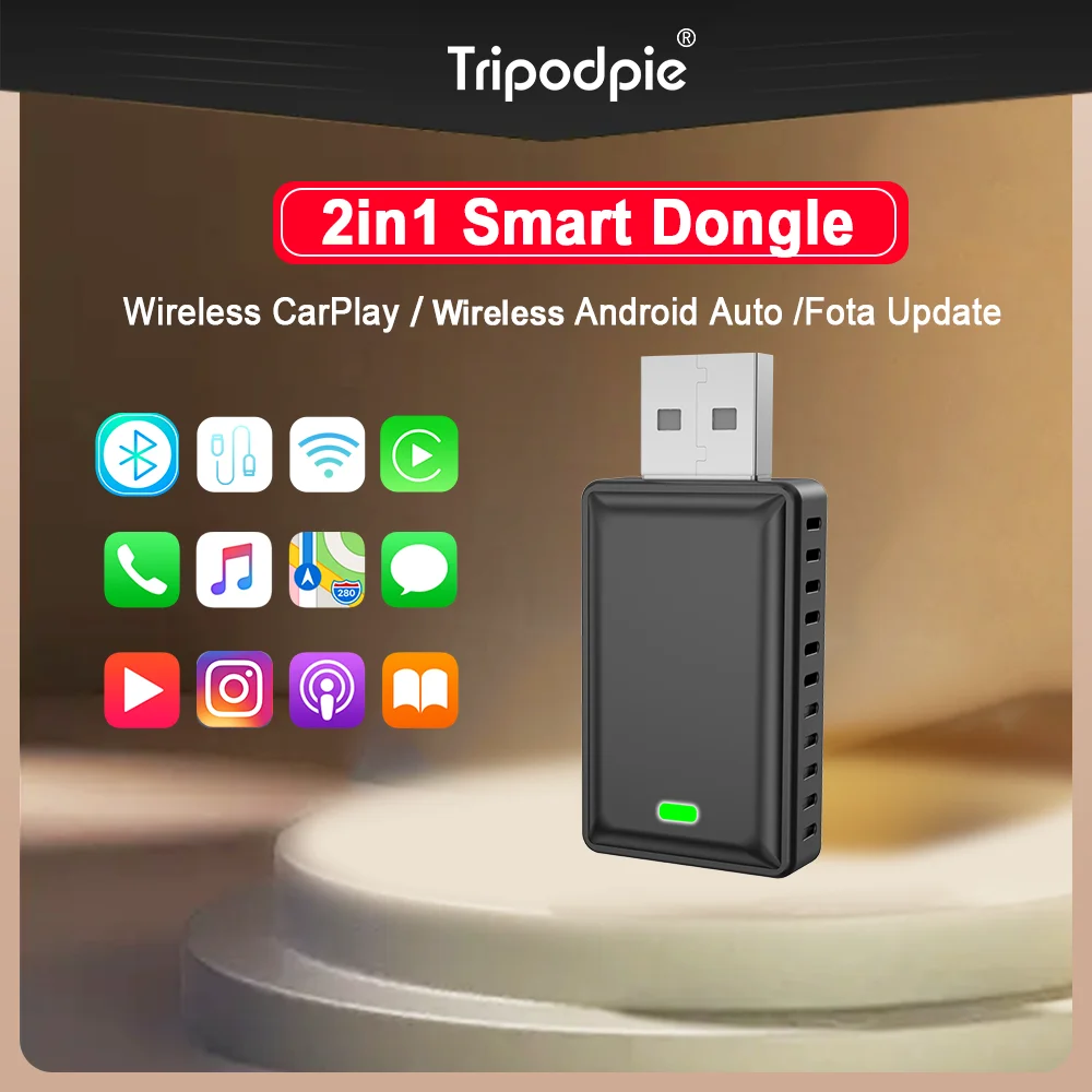 Tripodpie 무선 카플레이 어댑터, 안드로이드 자동 스마트 USB 동글 플러그 앤 플레이, 하벨 기아 볼보 아우디 MG VW 현대 지프용, 2 인 1 