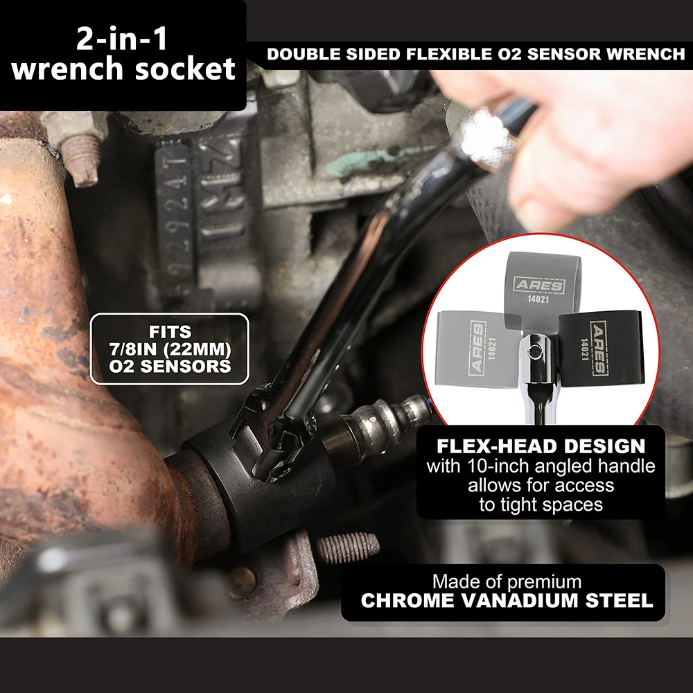 Flexible Head Oxygen Sensor Wrench with Contour Handle Carbon Steel O2 Sensor Wrench 22 mm 7/8 Inch HIgh Hardness