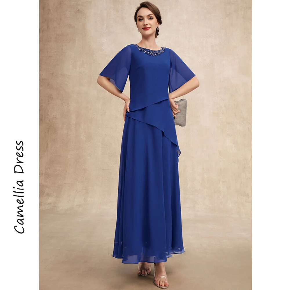 New Scoop Neck Mother Of The Bride Dress A Line Simple Formal Dresses Chiffon With Beading Vestidos Mae Da Noiva Casamentos