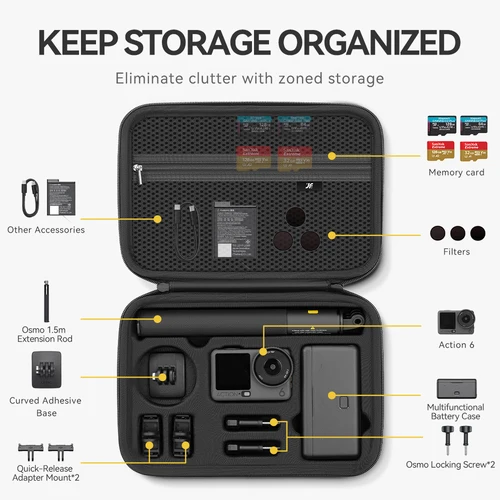 Imagen 2 del producto Estuche portátil, bolsa impermeable, cargador, Base de batería, palo de Selfie, bolso de almacenamiento para DJI Osmo Action 6, accesorios para cámara