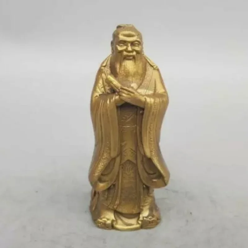 China seiko carving Pure brass Confucius small statue