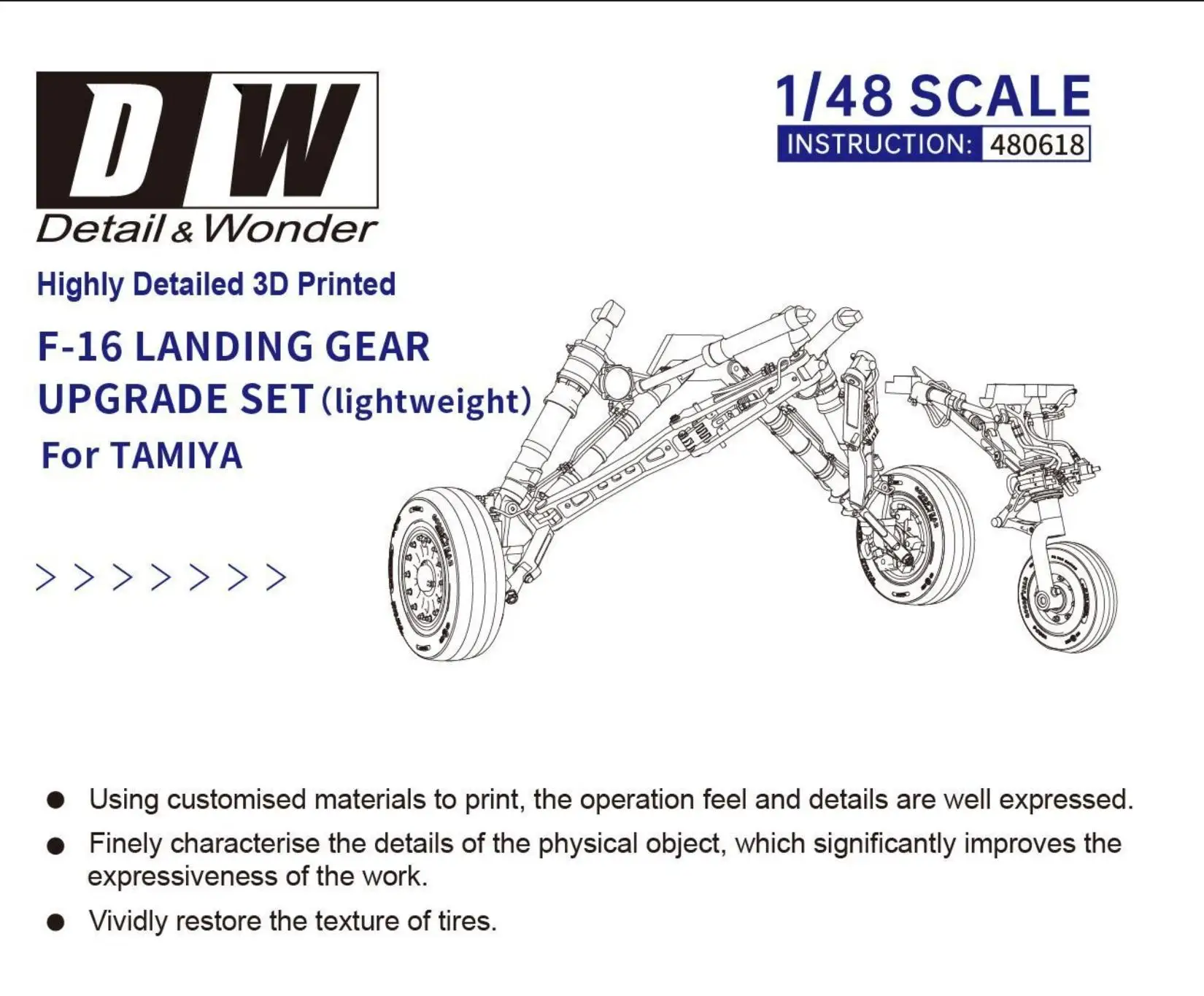 DETAIL& WONDER 480618 1/48 F-16 LANDING GEAR UPGRADE SET  3D Printed