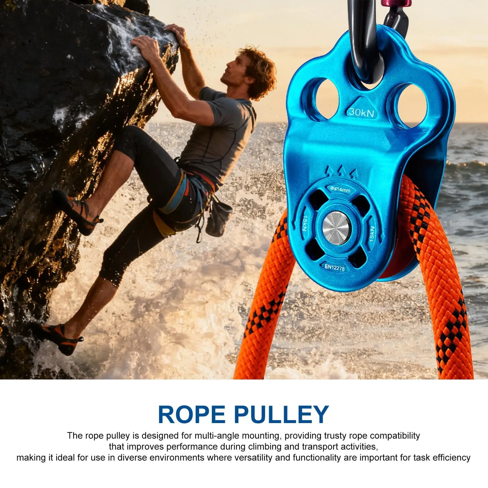 

Climbing Pulley 30KN Ascender Fall Protection System Rope Rescue Equipment for Rescue Rigging Slackline Tree Backyard Rappelling