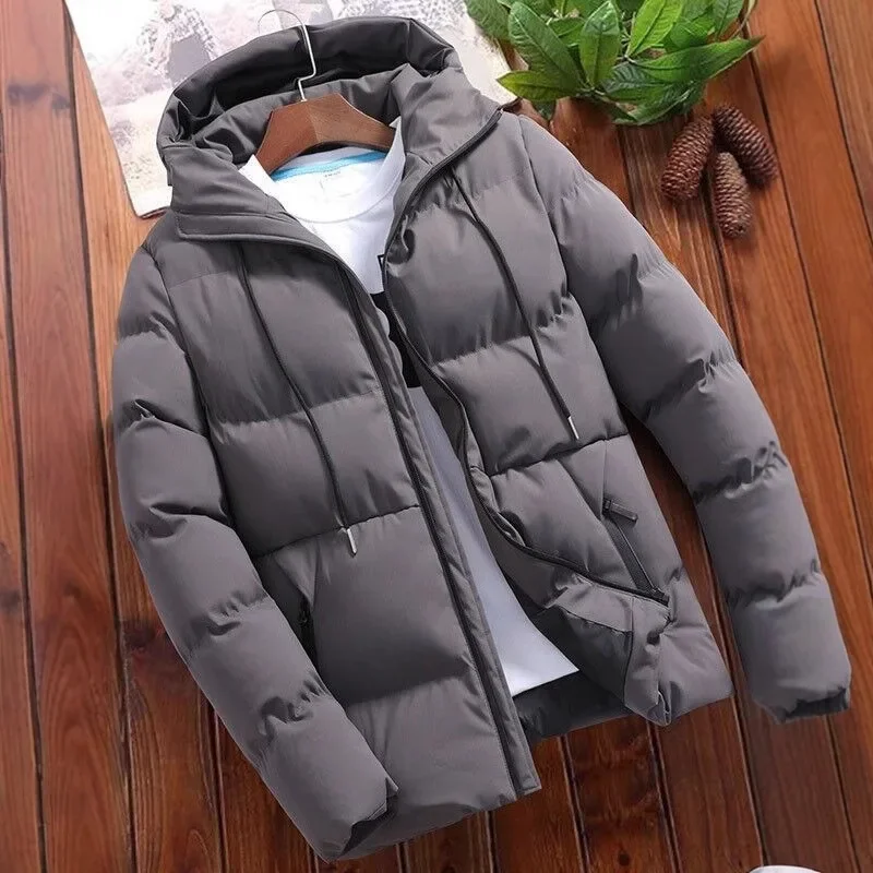 

Men's Thickened Cotton Jacket Autumn Winter Hooded Pure Color Large Size Zipper Cotton Coat Men's Outerwear Casual Coat