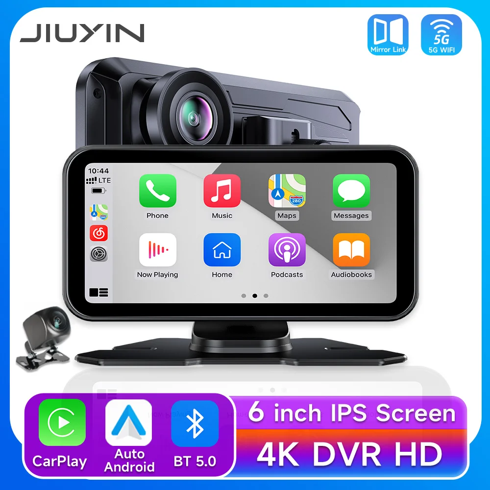 

JIUYIN 4K HD DVR 6 inch Universal Car Radio Multimedia Navigation Wireless CarPlay Apple Android Auto Mirror Music Player