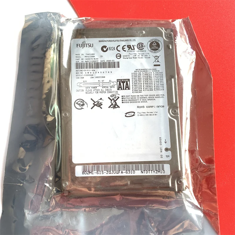 MHV2100BH importou disco rígido para notebook FujiTsu 100G porta serial SATA de 2,5 polegadas, genuíno