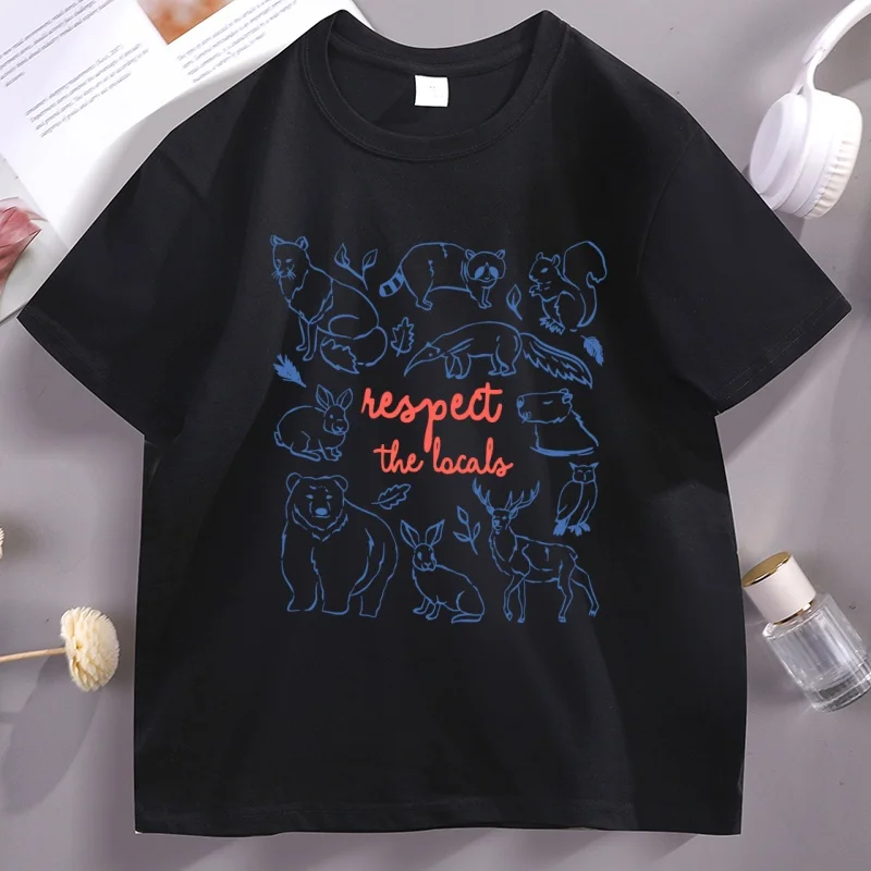 Respect The Locals Animal T Shirt Camping Cotton Short Sleeve Round Neck Printed Tshirt Menwomen Summer Vaction T-shirts