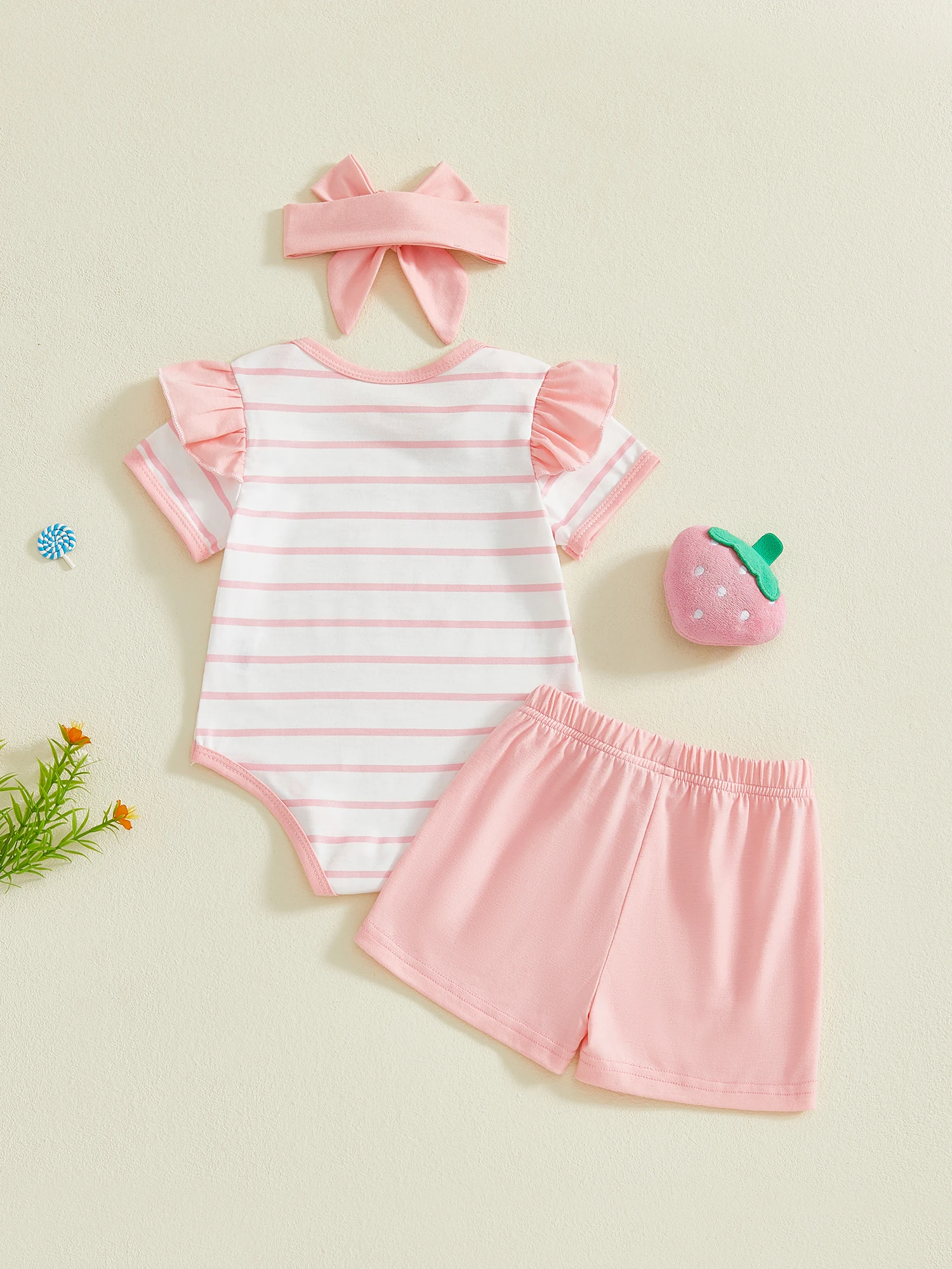 ملابس للفتيات الصغيرات مكونة من قطعتين بدون أكمام وطبعة زهور مع شورت مكشكش وعصابة رأس متطابقة لمتعة الصيف #4