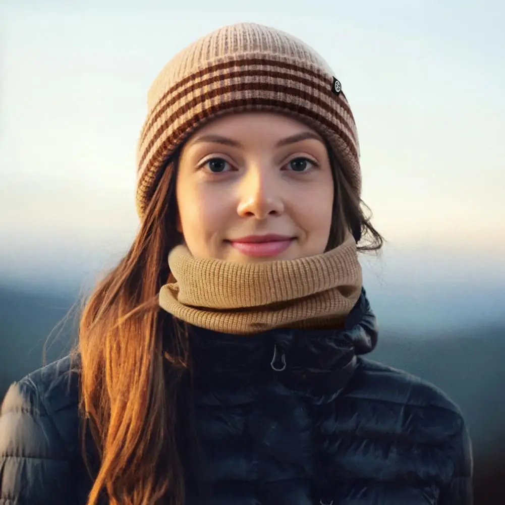 مجموعة قفازات اللمس قبعة الشتاء وشاح قفازات مجموعة مع بطانة مخملية مخطط طباعة قفازات لمس يندبروف للطقس #5