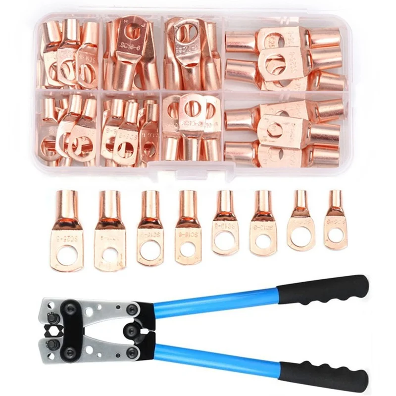 60pcs Assortment Car Auto Copper Ring Terminal Wire Crimp Connector Bare Cable Battery Terminals Soldered Connectors HX-50B Kit