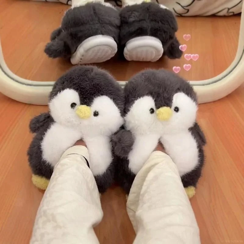 

Penguin Plu Slippers Women's Fall Winter New Sle Home Indoor Thi Boted Heel Covered Cute Warm Cotton Slippers