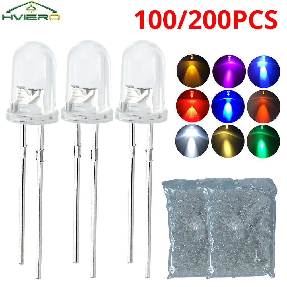 

100/200PCS Mini Led Ultra Bright 5mm Round Beads Diy Home Decoration Neon Lamp Diodes White Red Green Blue Yellow Ambient Light