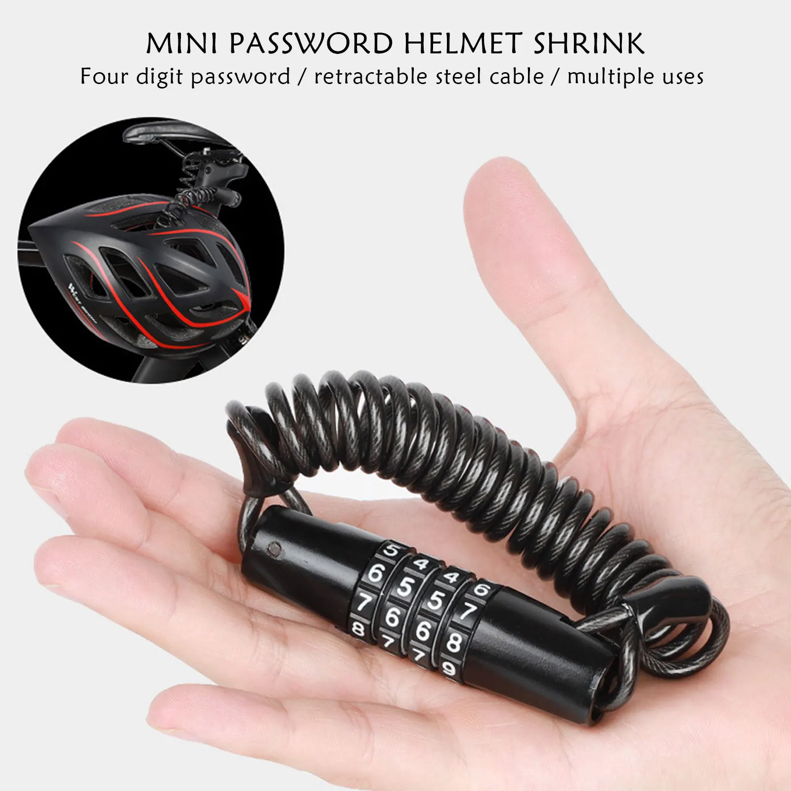 Motorcycle Helmet Lock Cable Lock Thickened Steel Cable Tough Combination 3 Digit Password Anti-Theft Carabiner Fix Scooter