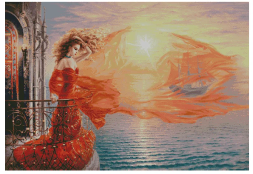 Seaside girl Red Sail Counted Top Quality Cross Stitch Kits 18CT 14CT White Canvas Embroidery DIY Handmade Needle Home Decor