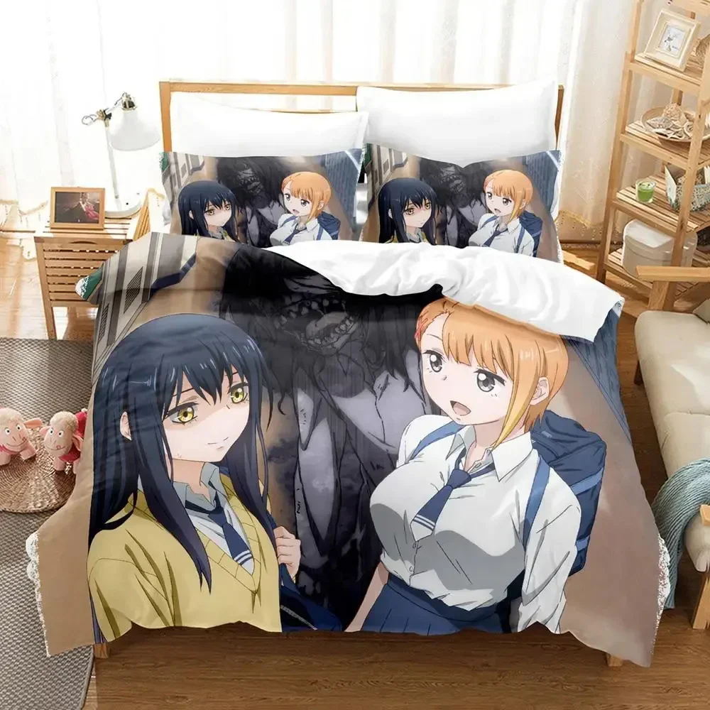 Anime Mieruko-chan The Girl Who Can See Them 2_3pcs Bedding Set Boys Girls Twin Queen Size Duvet Cover Pillowcase Bed Kids Adult