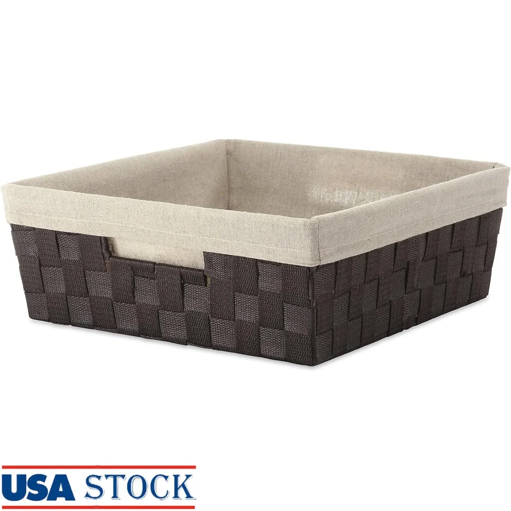 

Durable Woven Strap Liner Shelf Tote with Removable Poly Linen Liner Storage Toys Clothing Bath Supplies and More
